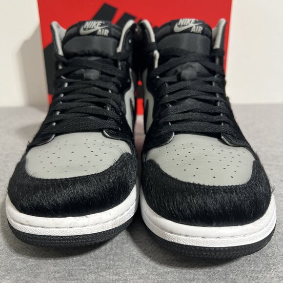 Nike Air Jordan 1 Retro High OG Shoes Black Grey Bovine Fur Mens 10.5 Womens 12 - Picture 4 of 16